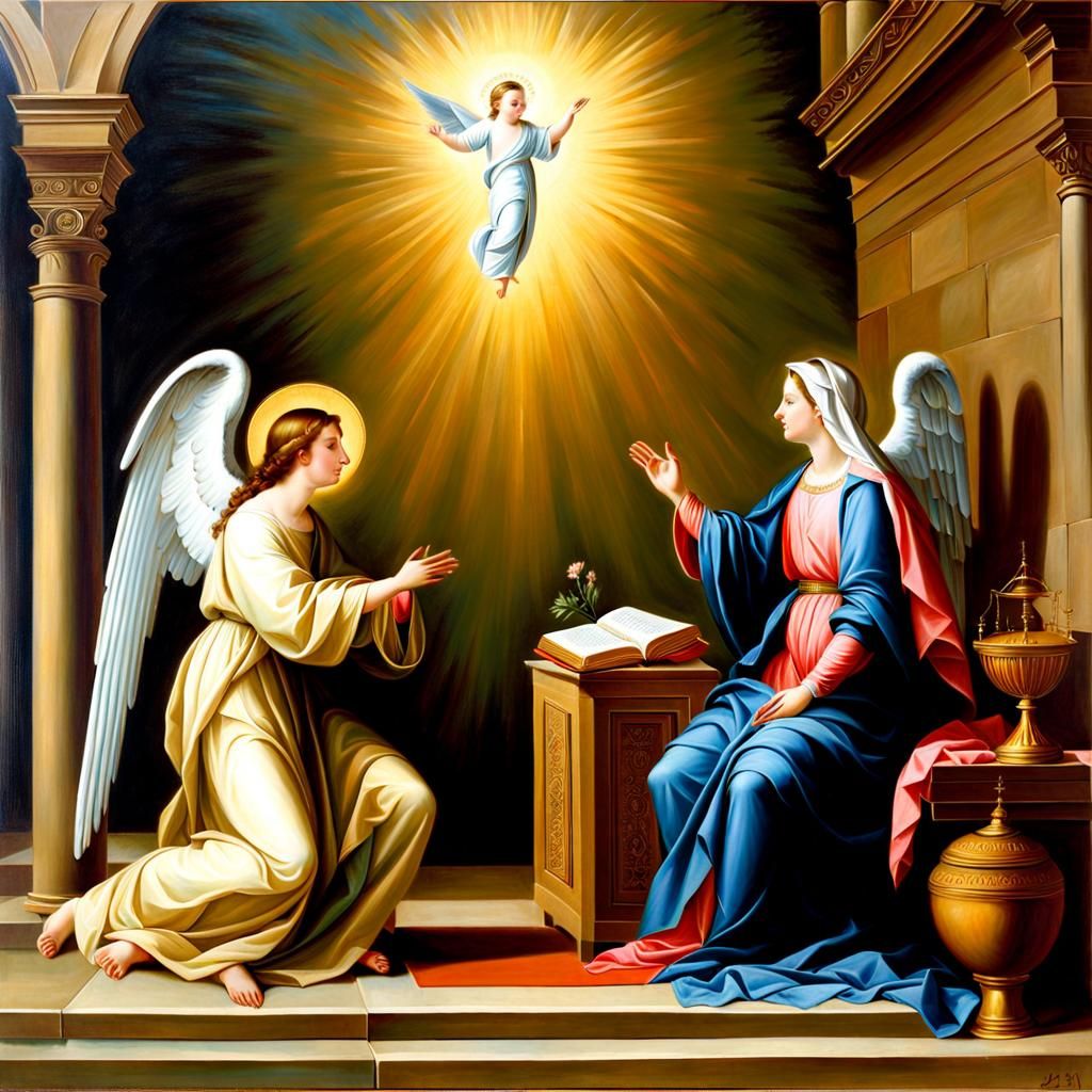 The Annunciation Oil Painting in Chiaroscuro Style