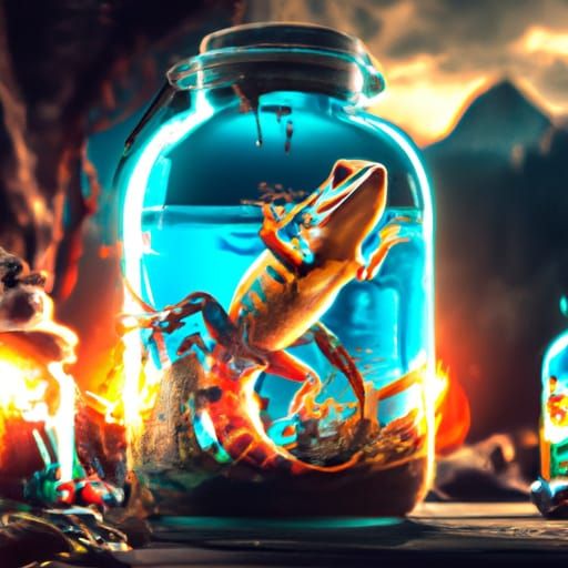 Glowing Lizardscape in Crystal Jar: Fantasy Concept Art