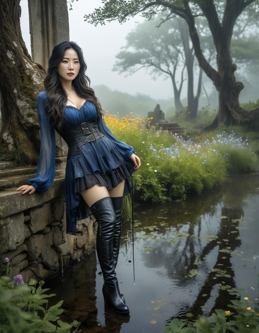 Surreal Watercolor of a Woman in Ruins