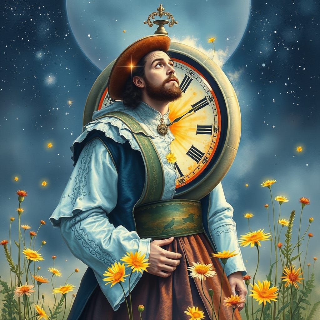 Time Traveler in Ethereal Watercolor Dreamscape