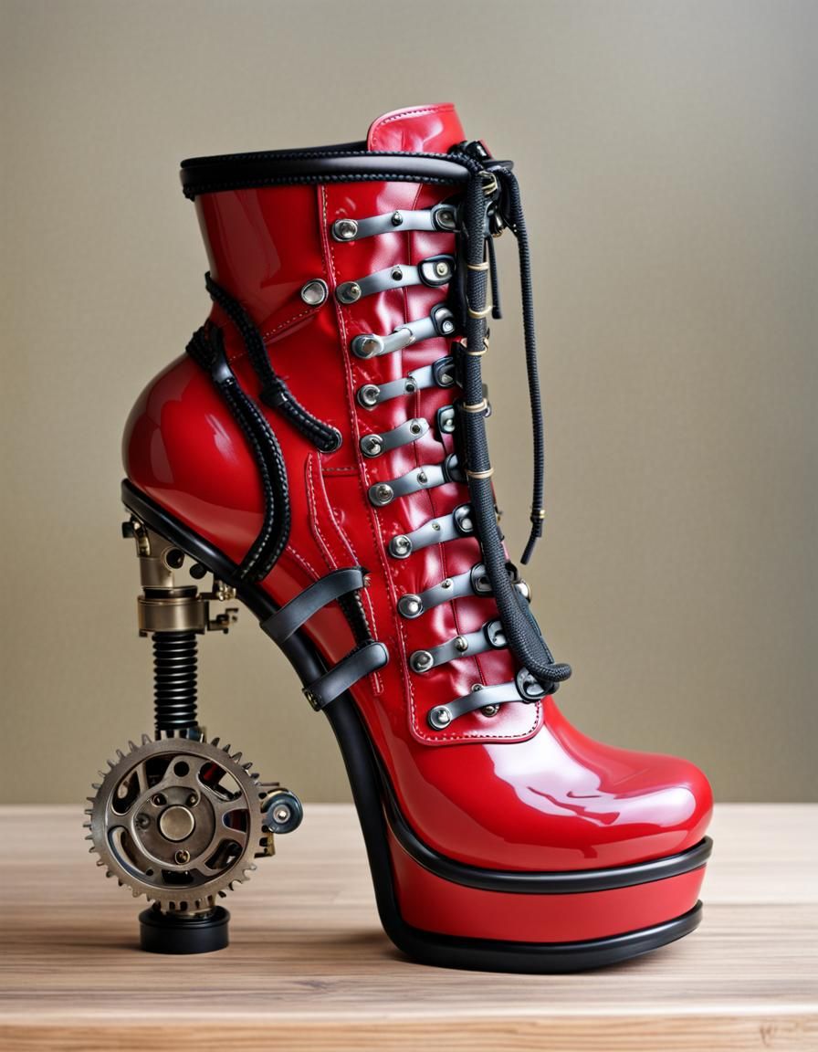 Red PVC High Heels and Steampunk Engine