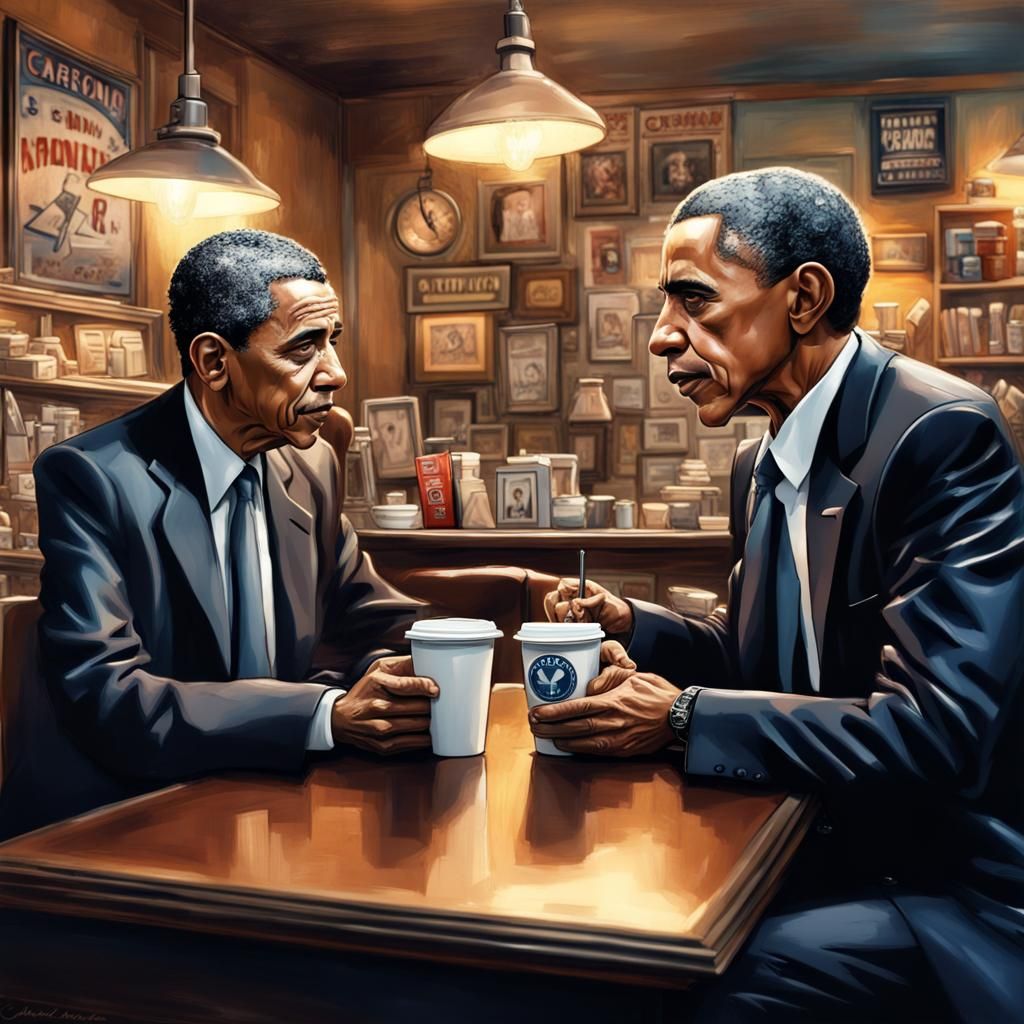 Obama and Al Pacino in Coffee Shop, Retro Comic Art