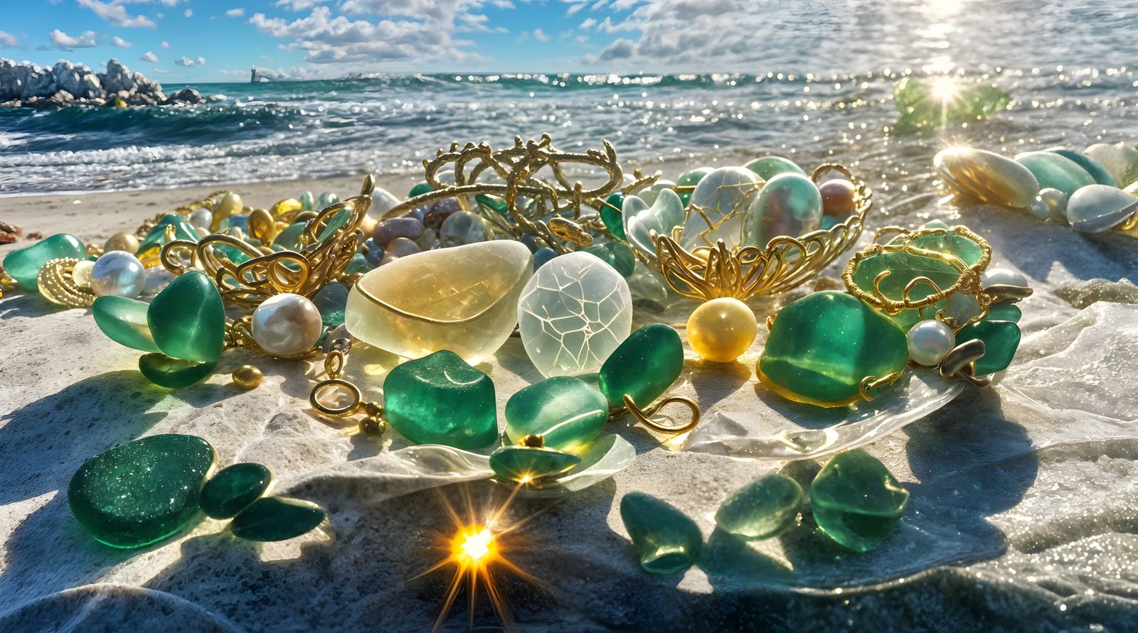 Glamorous Sea Glass Goddess in Golden Hour