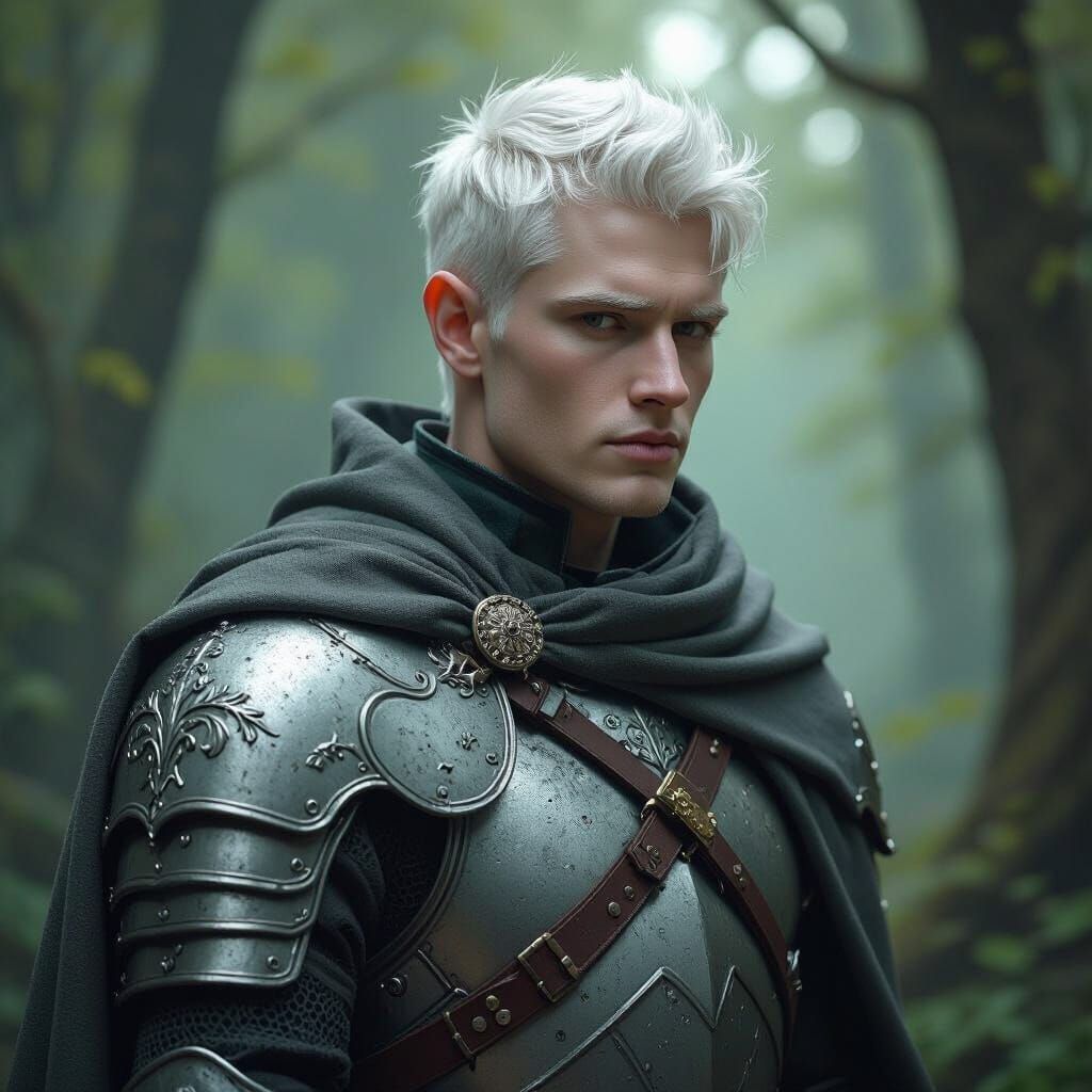 Albino Gnome Knight in Mystical Forest, Matte Painting