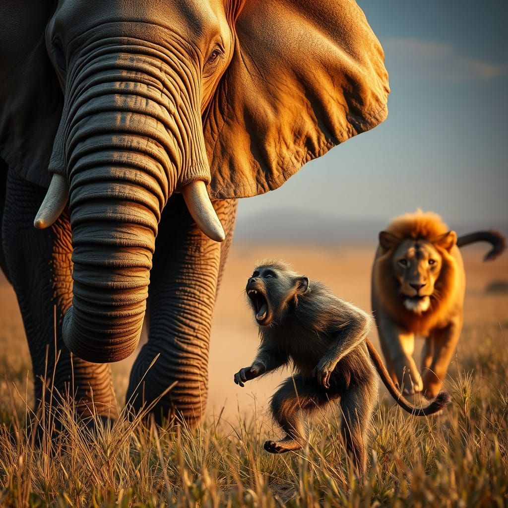 Frantic Baboon Pleads for Safety as Lion Gives Chase in Gold...
