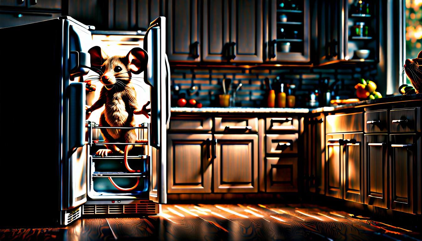 Bandit Mouse Raiding Refrigerator in Hyperrealistic Detail