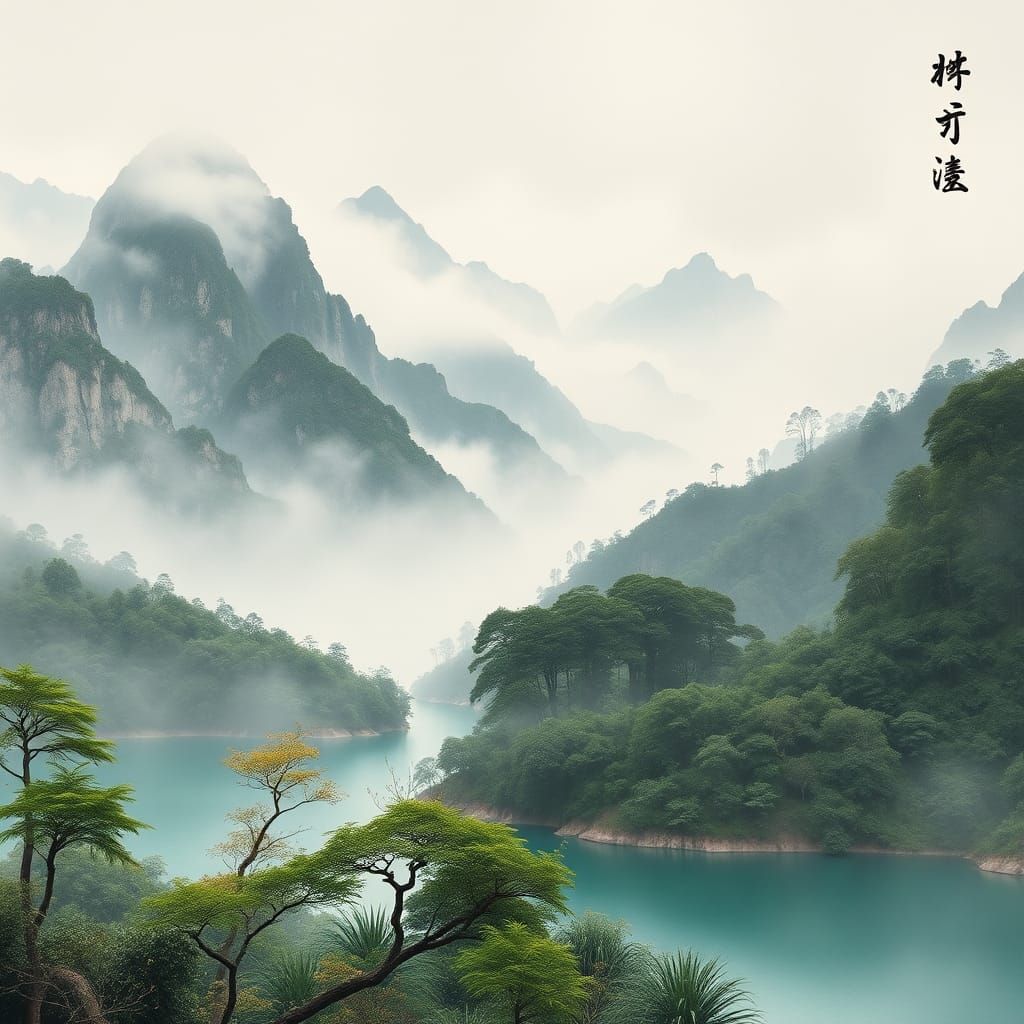 Sichuan Nature Reserve in Chinese Painting Style