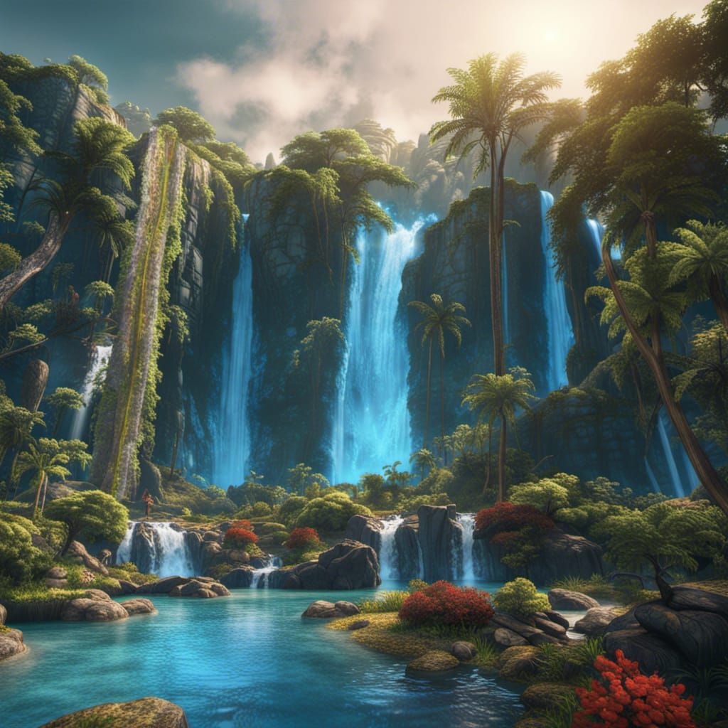 Paradise Waterfall in Crystal Blue Waters