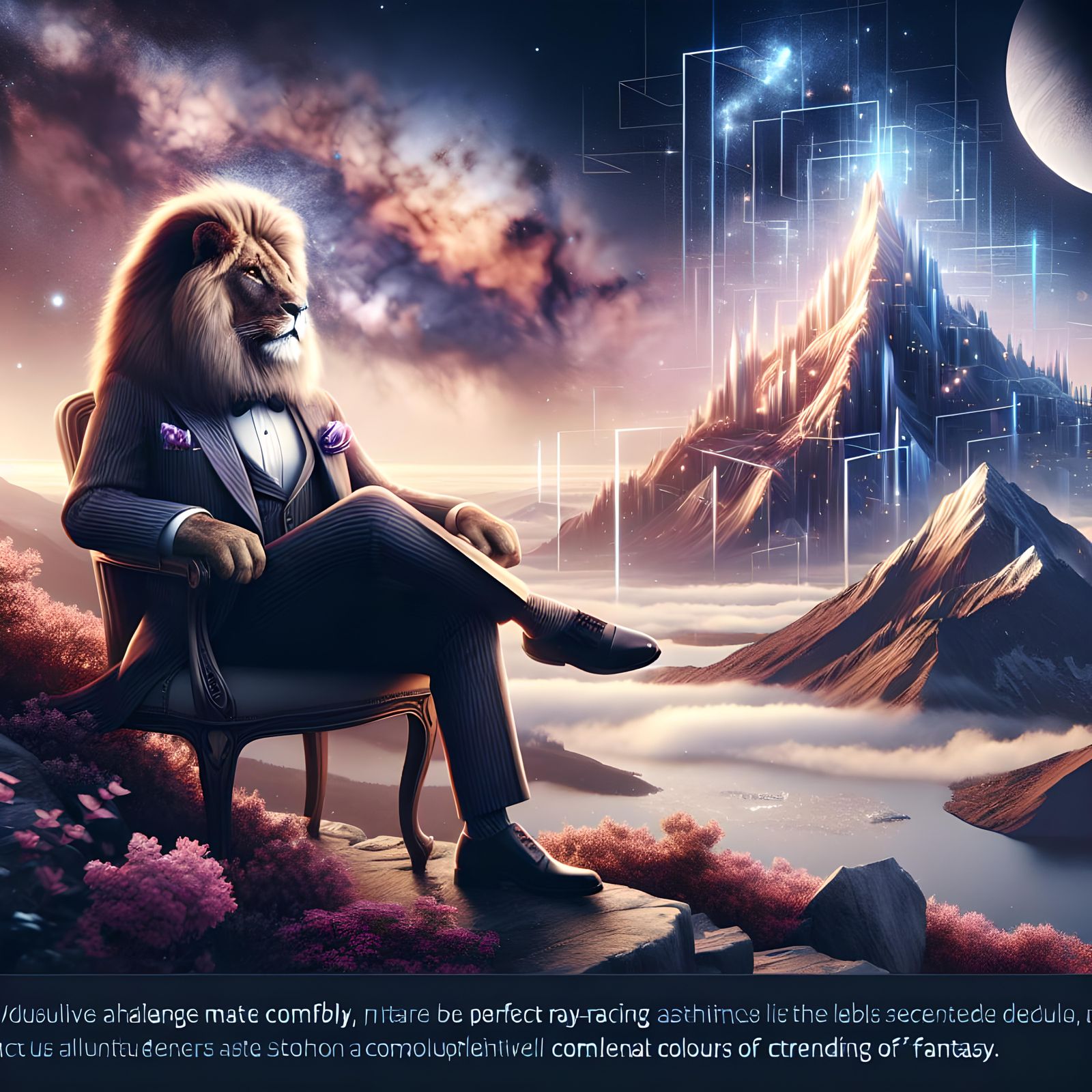 Lion Gentleman on Futuristic Peak in Futurecore Style