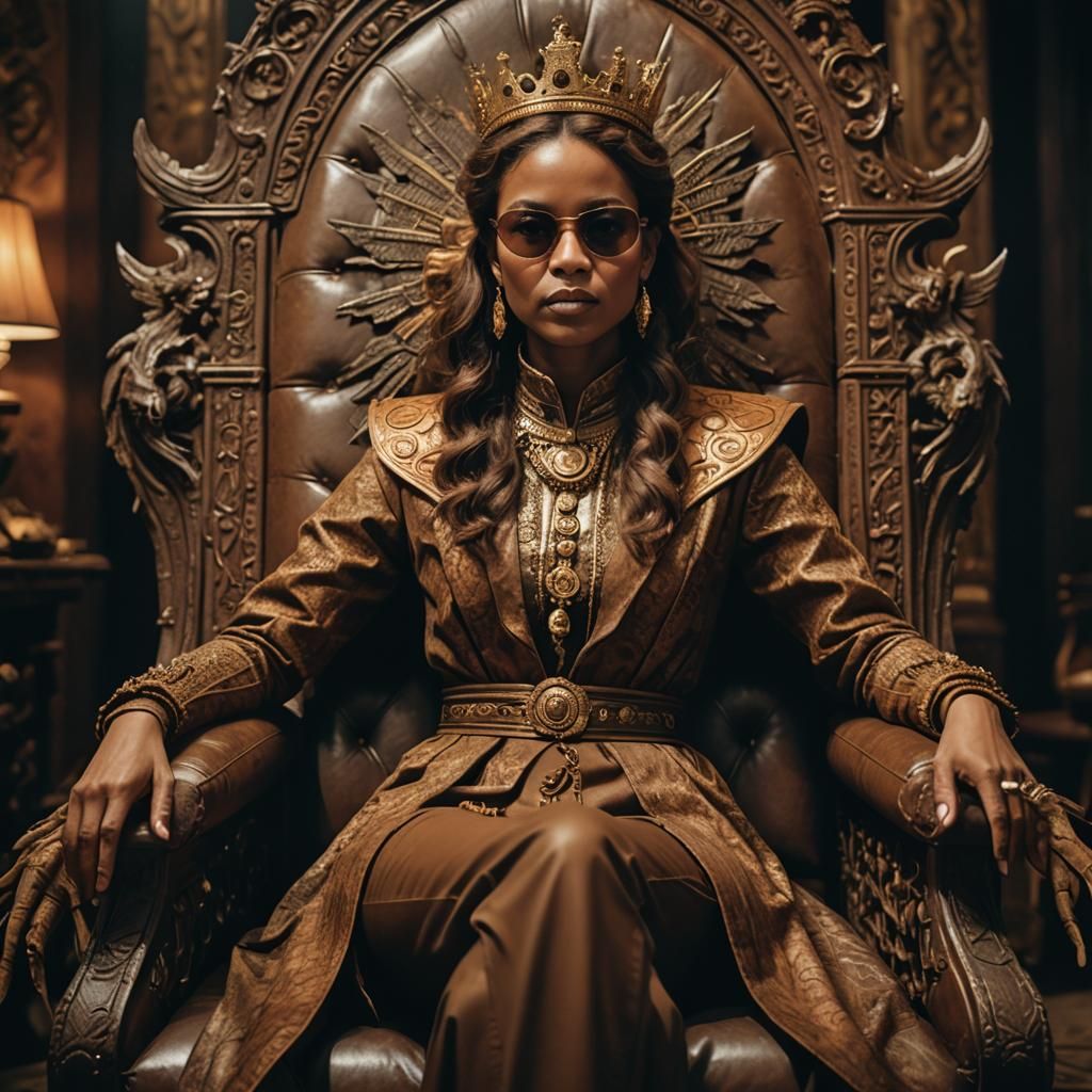 Cinematic Brown Queen on Throne Film Still