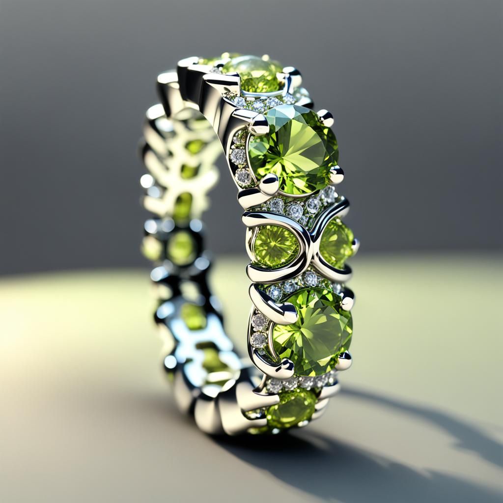 Peridot Gemstone Eternity Band in Silver