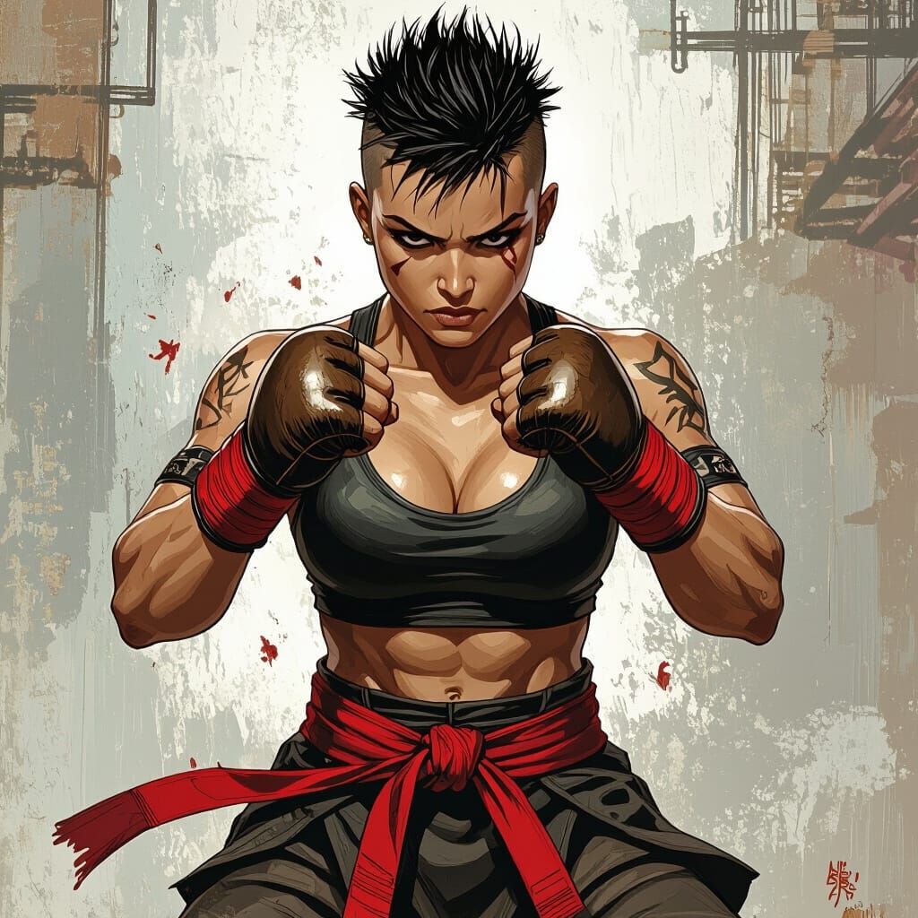 Fierce Female Monk in Comic Book Style