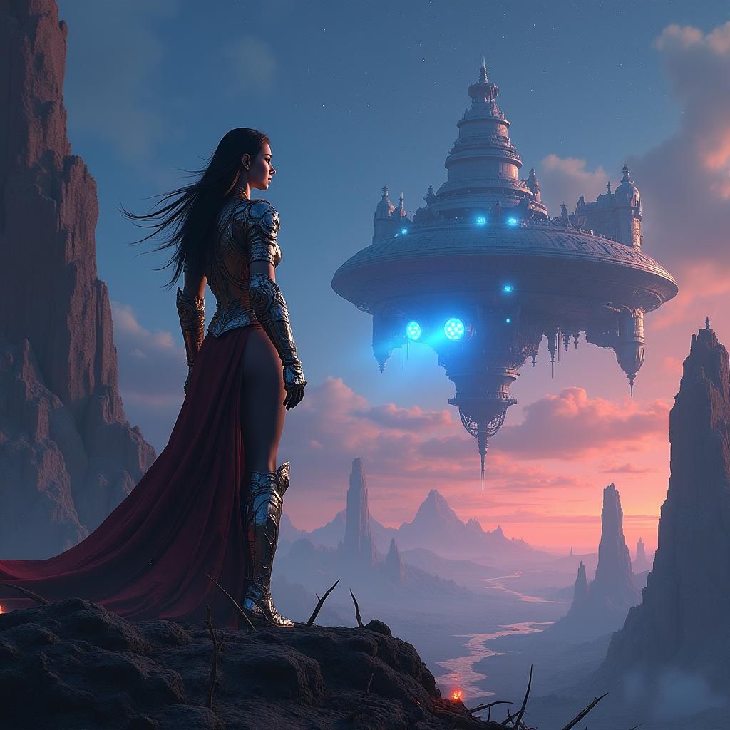 Post-Apocalyptic Queen Surveys Earth from Ruined Spire