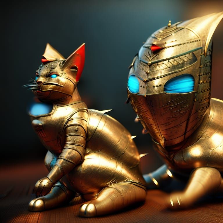 Armored Metal Cats in Detailed 3D Rendering