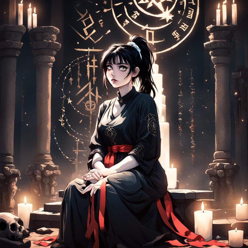 Sad Anime Girl at Celestial Altar