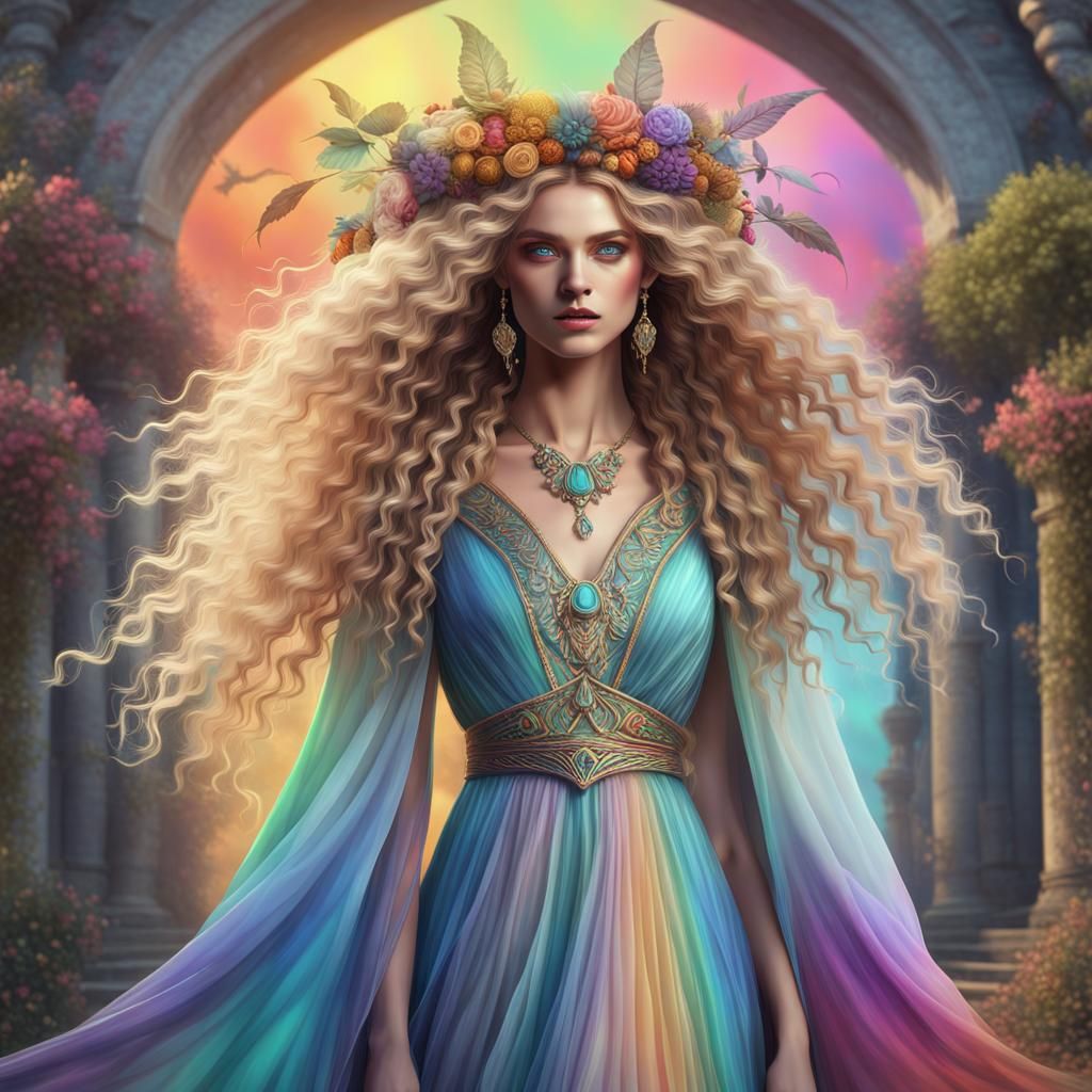 Spring Witch in Grecian Gown: Fantasy Art