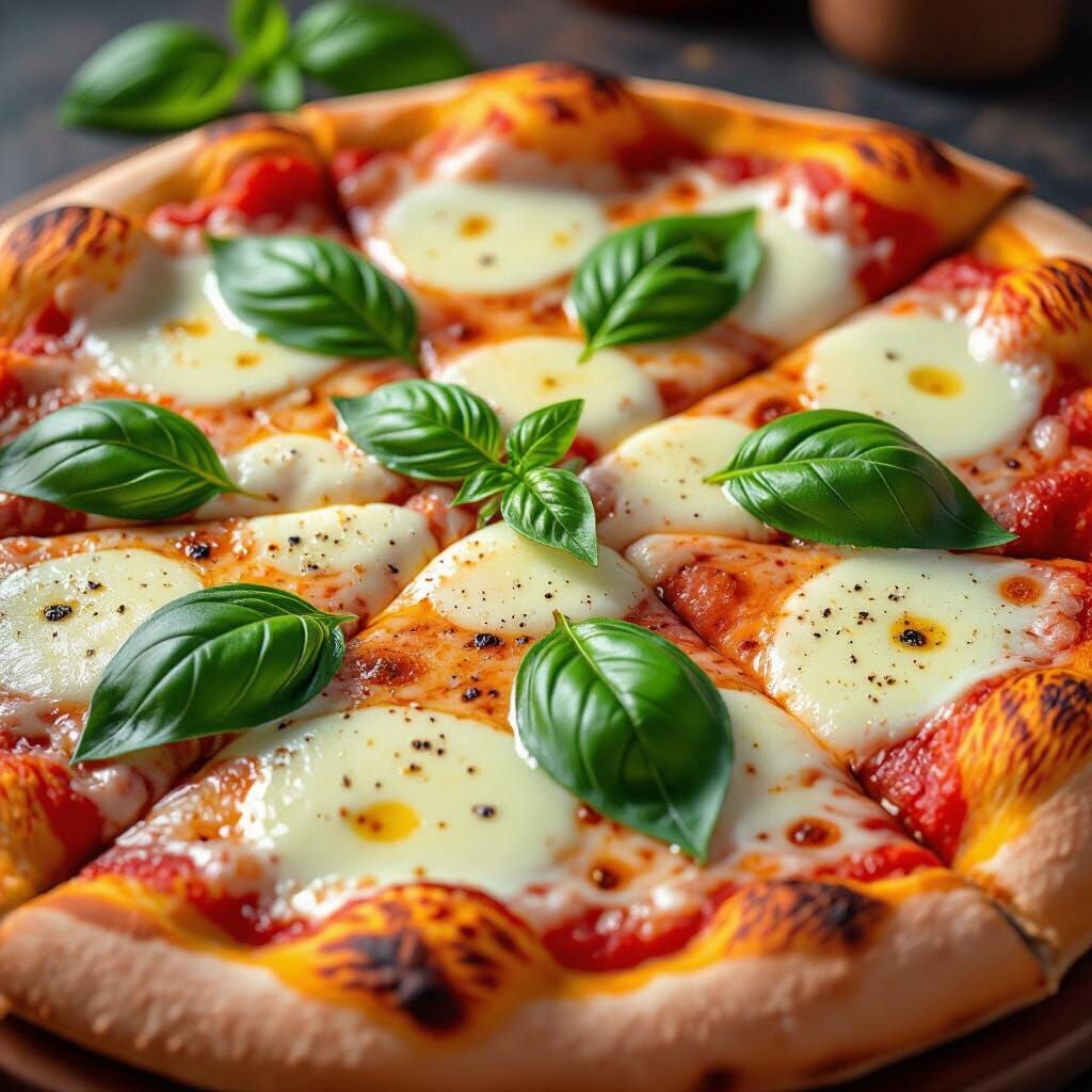 Delicious Pizza with Basil in Bold Style