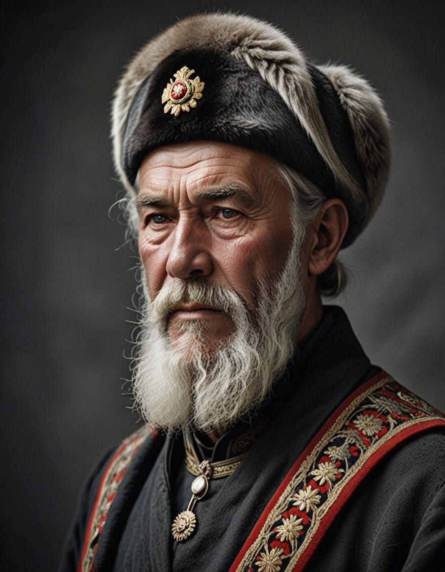 Weathered Cossack Elder in Traditional Attire