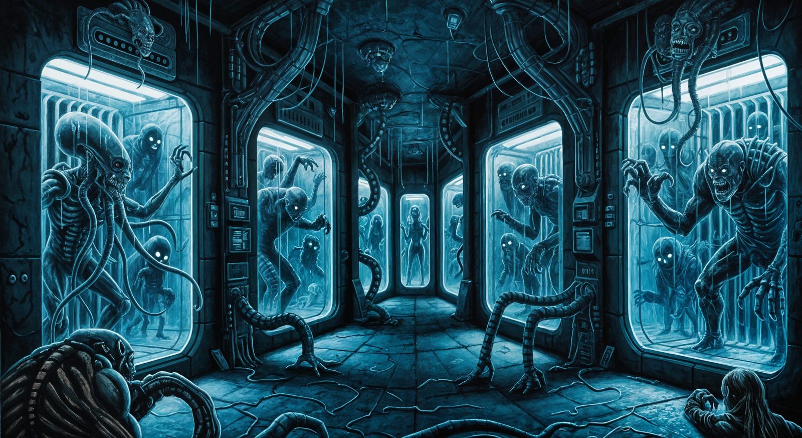 Sci-Fi Horror Painting of Secret Alien Prison