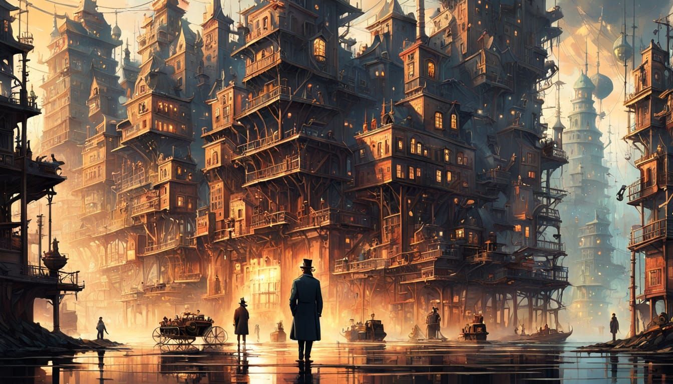Steampunk Gentleman Navigates a Fog-Shrouded Metropolis