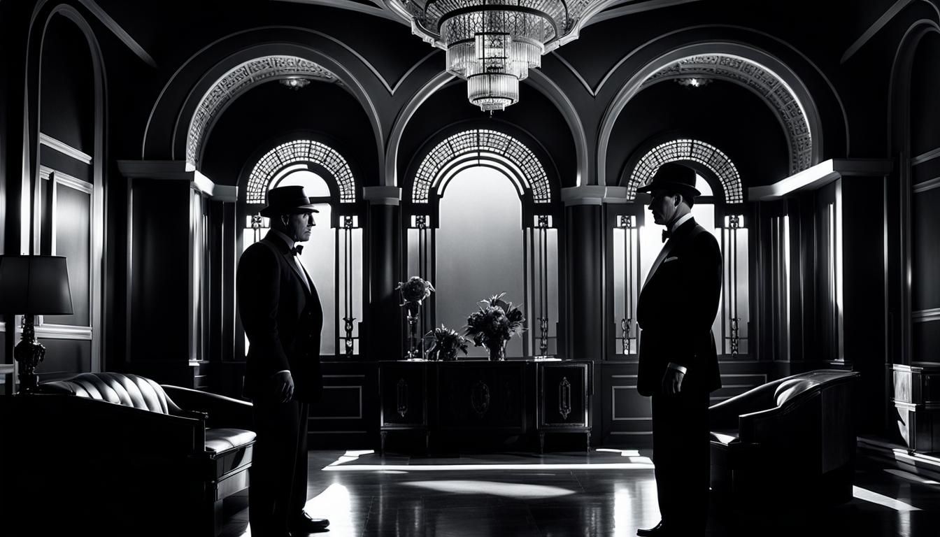 Film Noir Poster of Men in Art Deco Room