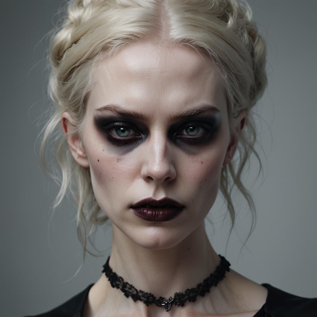 Pale Goth Woman with Vampire Bite Portrait