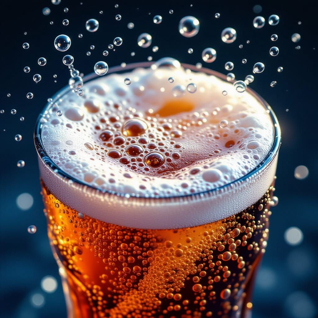 Hyperrealistic Close-Up of Fizzing Soda Water