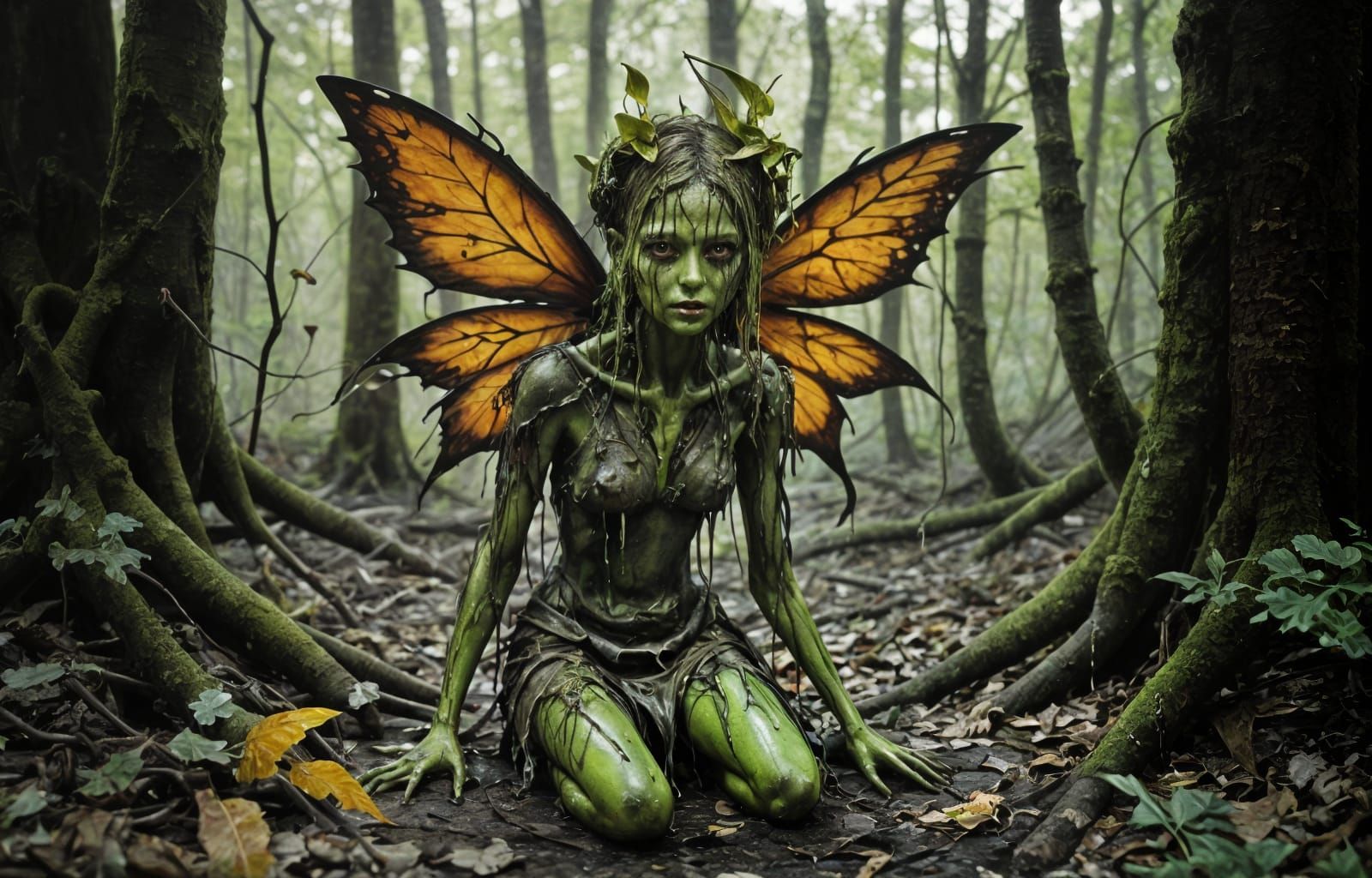 Decaying Fairy of the Dead Forest in Dark Fantasy Style