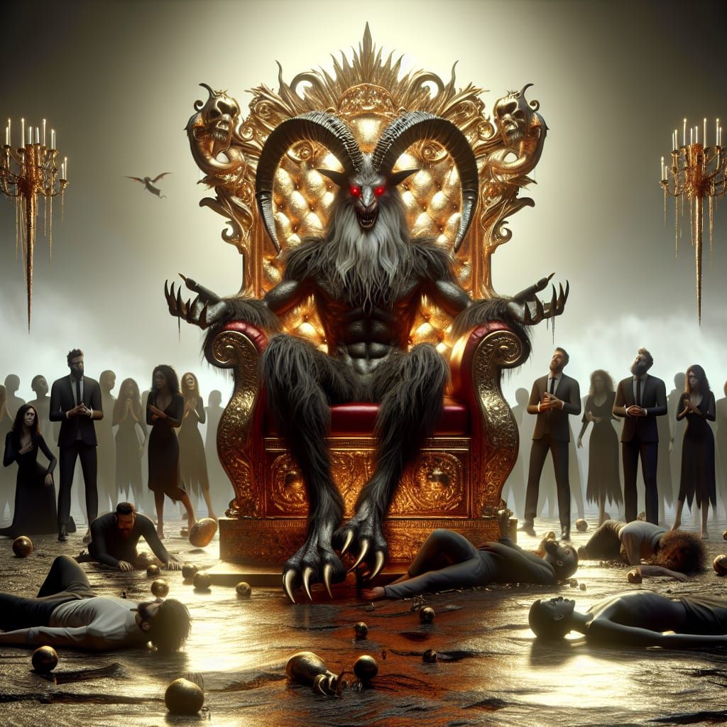 Mythical Creature on Gold Throne: A Tragic Scene