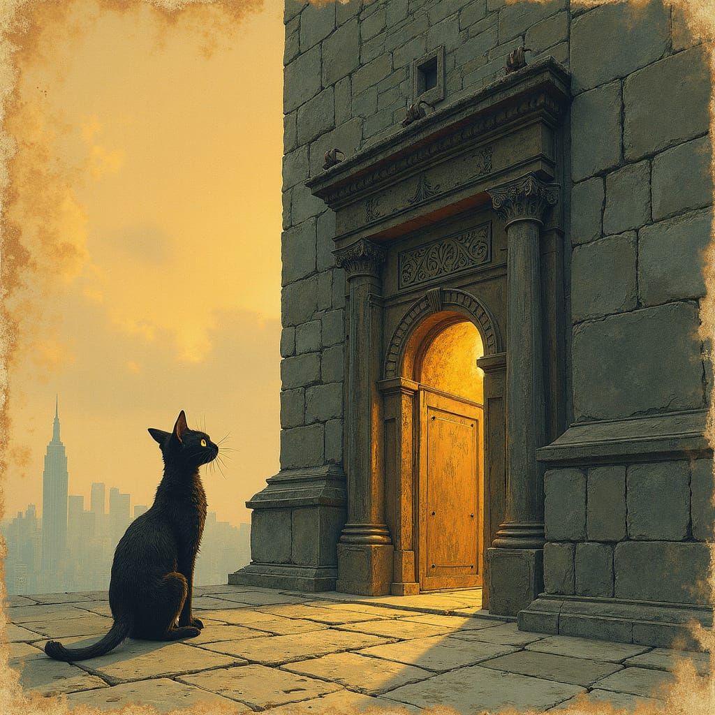 Curious Cat and the Tiny Door: Golden Age Illustration