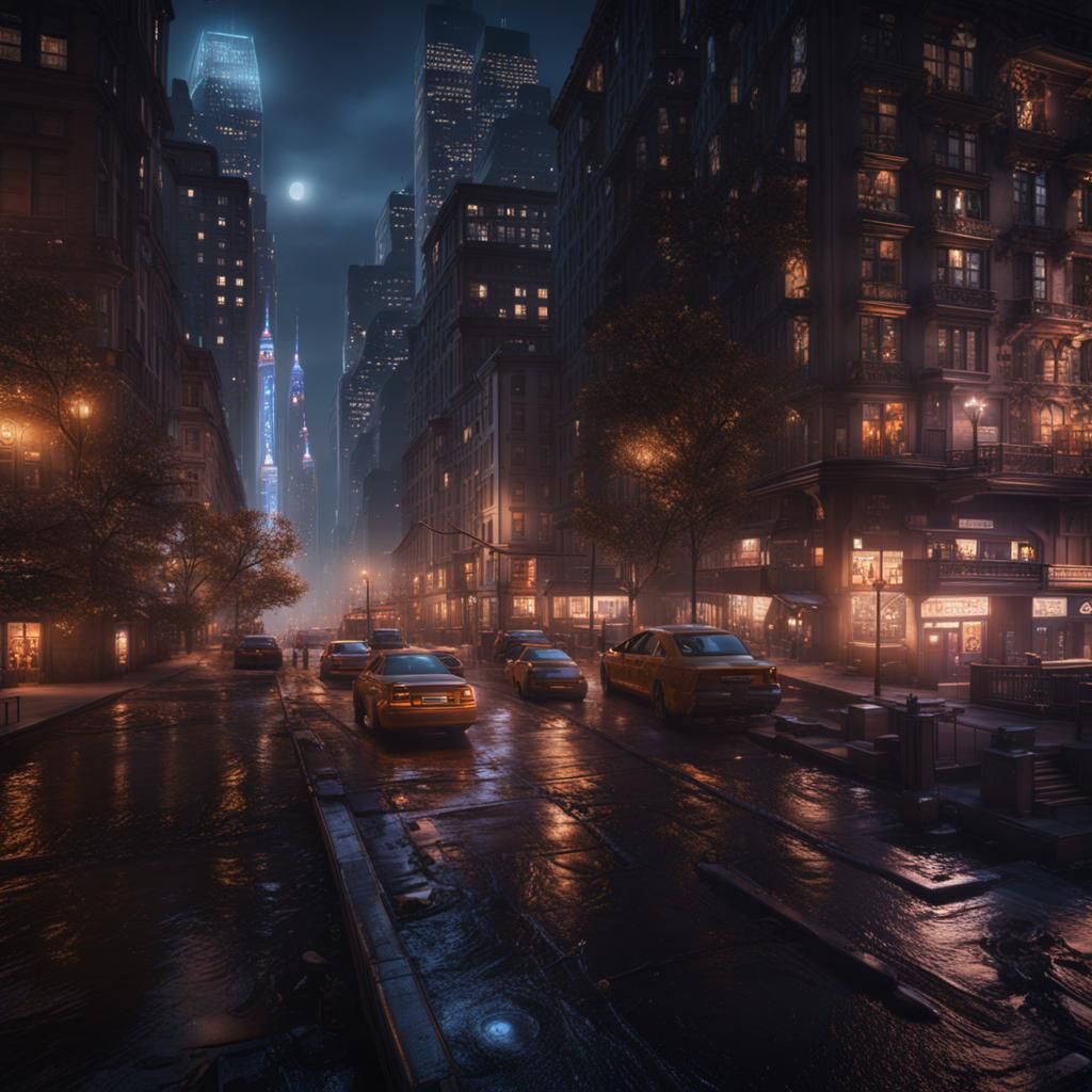 NYC Nightscape: Detailed Matte Painting in Deep Color