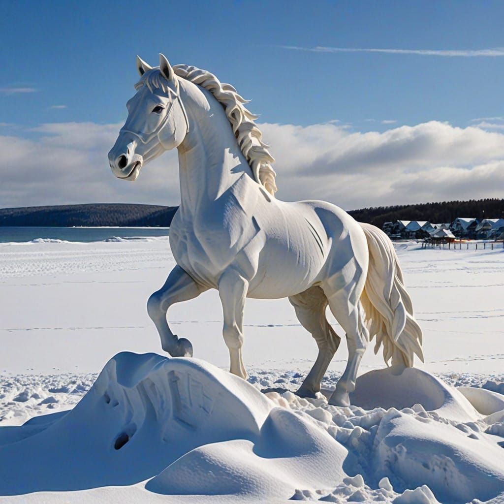 Winter Horse Sculpture on Beach