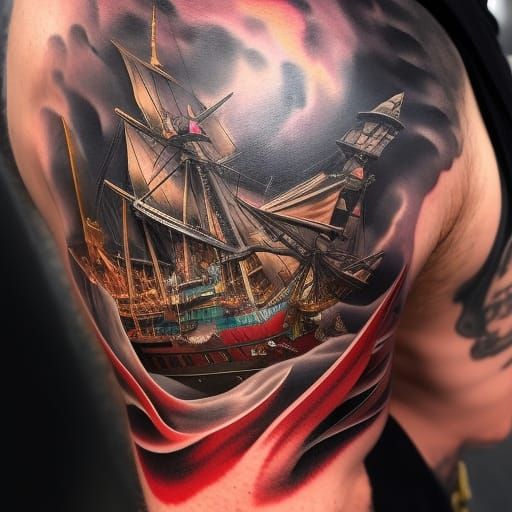 Pirate Ship Tattoo Art at Sea