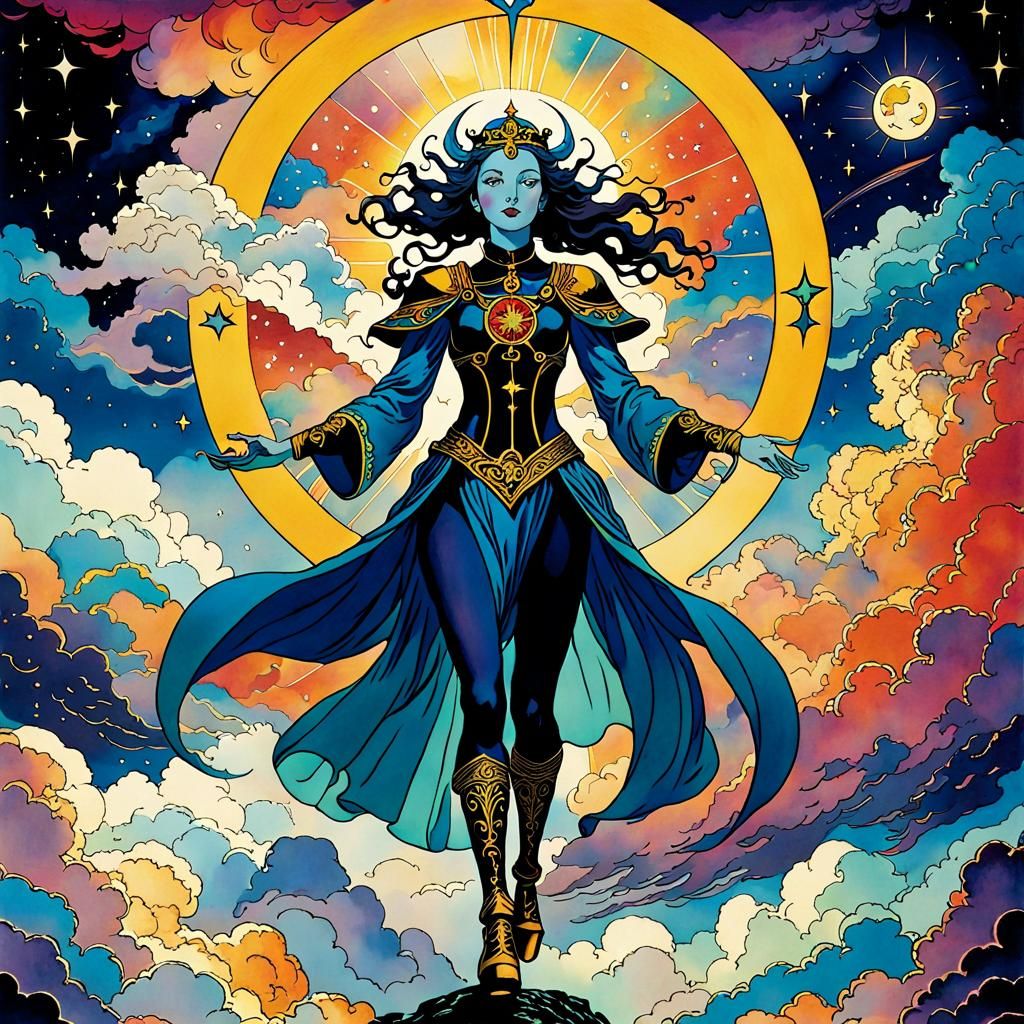 Celestial Being Tarot Card in Kaluta Style