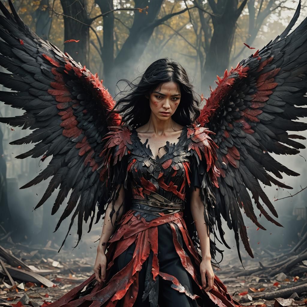 Fallen Angel in Baroque Dark Fantasy Style