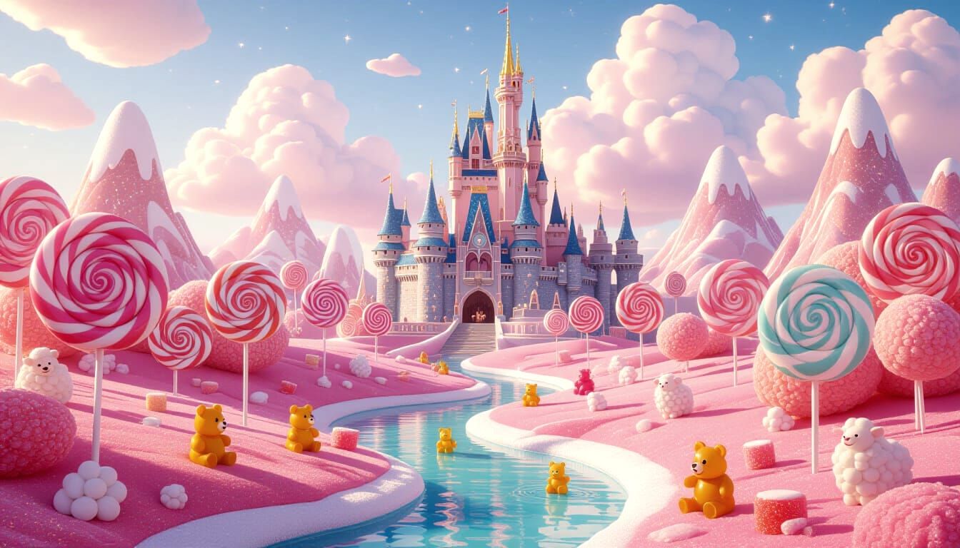 Magical Candy Kingdom with Lollipop Trees and Chocolate Cast...