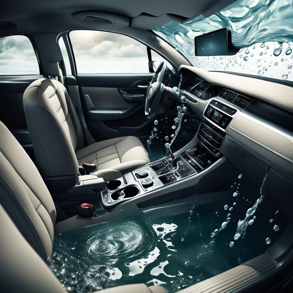 Submerged Car Interior: An Aquatic Scene