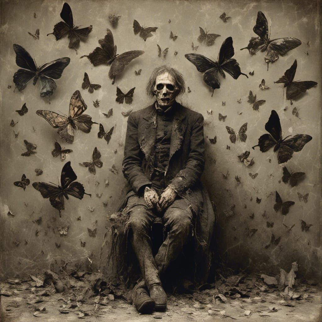 Macabre Disfigured Butterfly in Horror Style