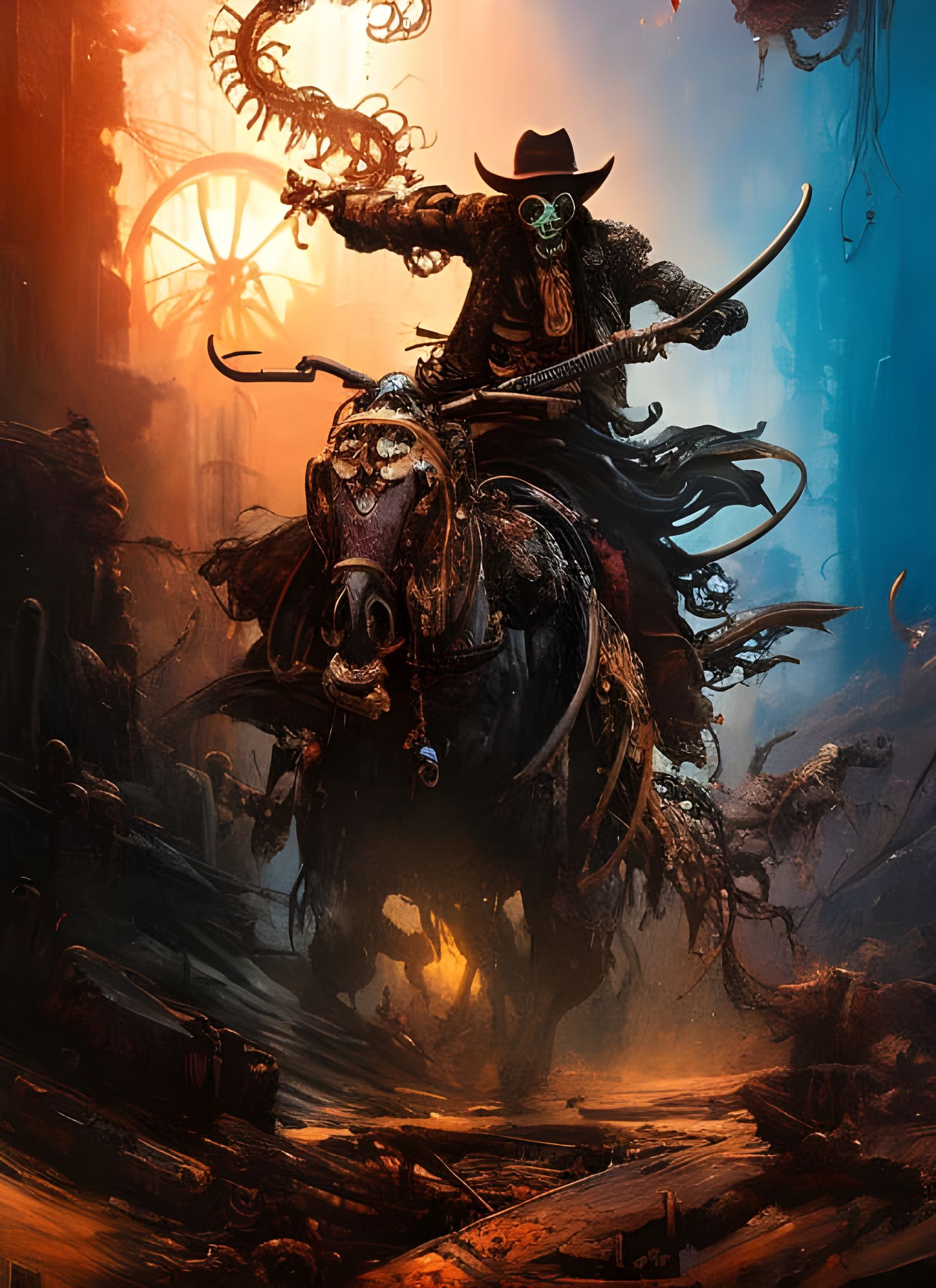 Skull Exploding into Paint with Cowboy Cthulhu