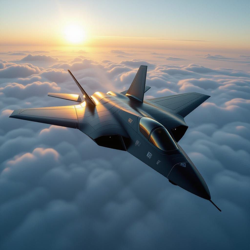 Sleek Stealth Space Jet in Cinematic 35mm Film Style