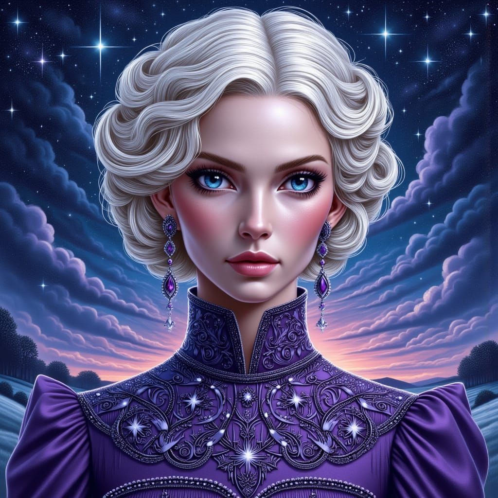 Regal Art Nouveau Goddess in Vibrant Abstract Background