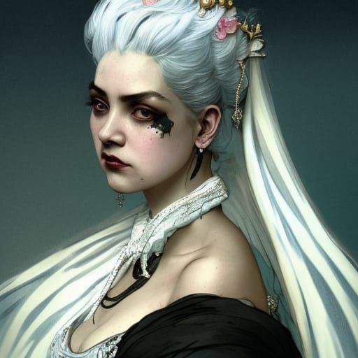 Victorian Hip Hop Bride Portrait in Mignola Ink