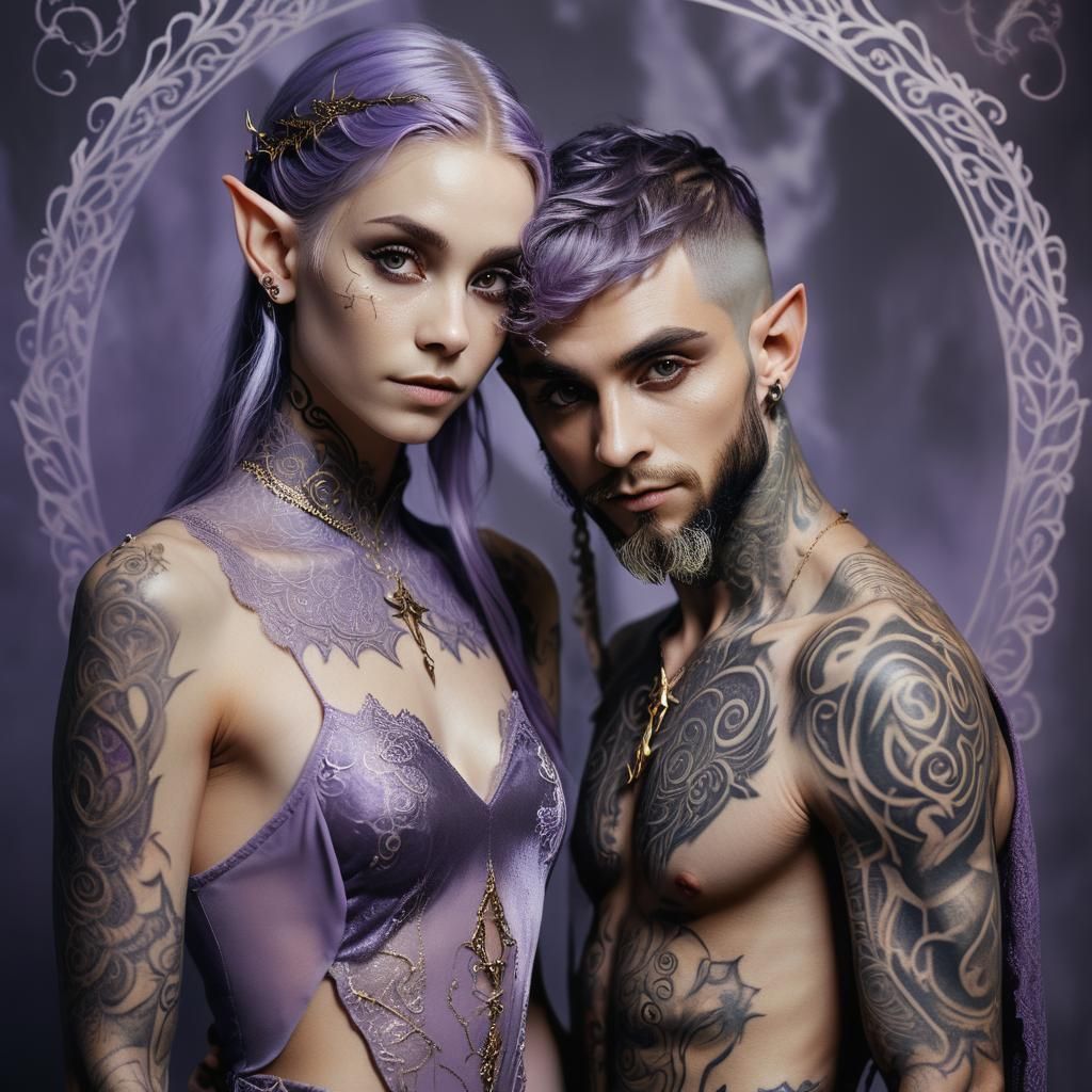 Elven Couple Portrait in Gothic Romanticism Style