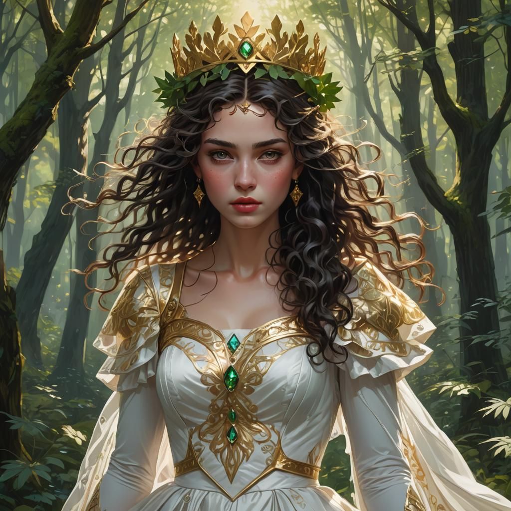 Forest Bride Portrait in Hyperdetailed Art Nouveau Style