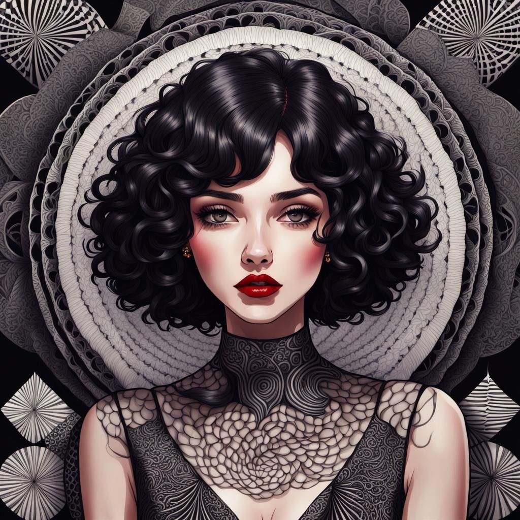 Beautiful Woman with Zentangle Vorticism Background