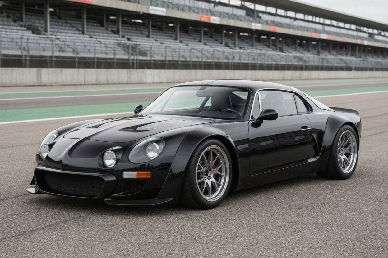 Aggressive Retro-Modern Sports Car at the Racetrack