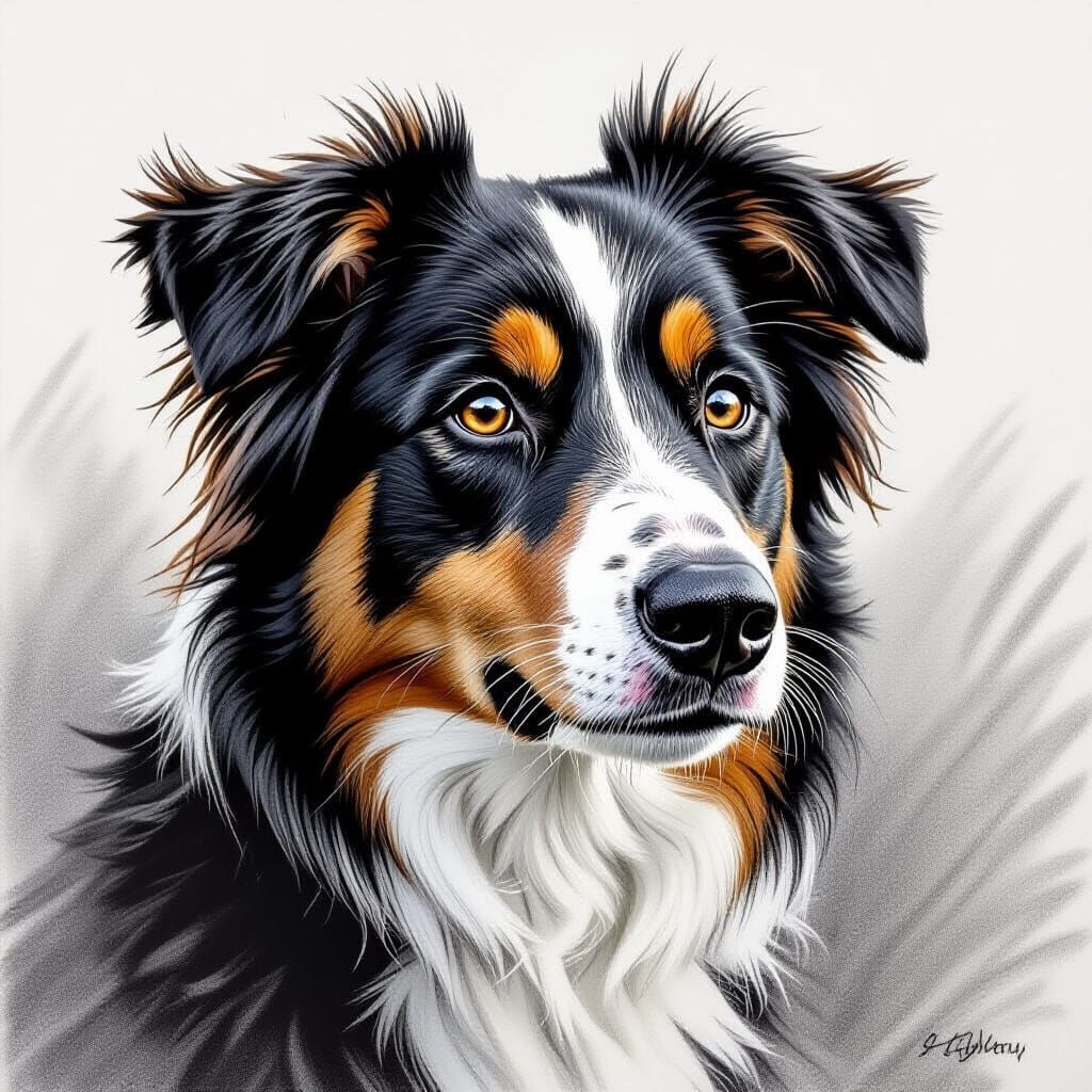 Hyperdetailed Charcoal Portrait of a Border Collie Dog