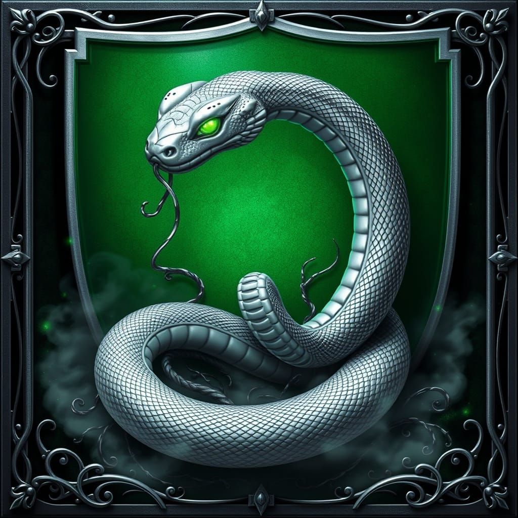 Serpentine Crest with Coiled Silver Snake