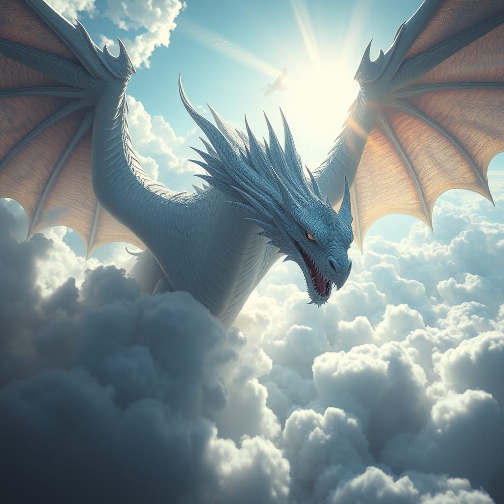 Ethereal White Dragon Emerges from Vortex in Cyberpunk-Style...