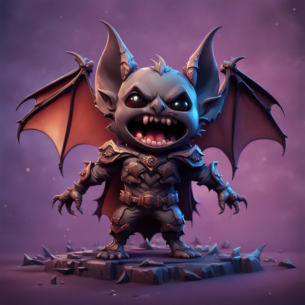 Crazy Chibi Bat in Detailed Matte Painting Style